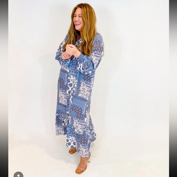 Floral print v neck maxi dress with tie detail and ruffle bottom - Picture 1 of 3